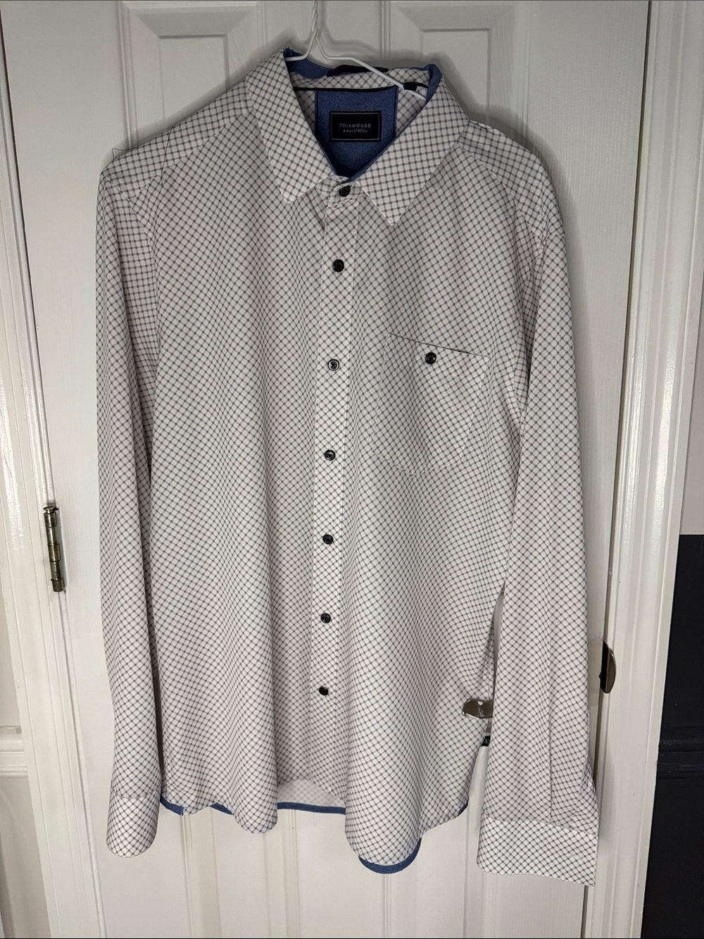 7 Diamonds White Shirt with Navy Micro-Grid Pattern 29